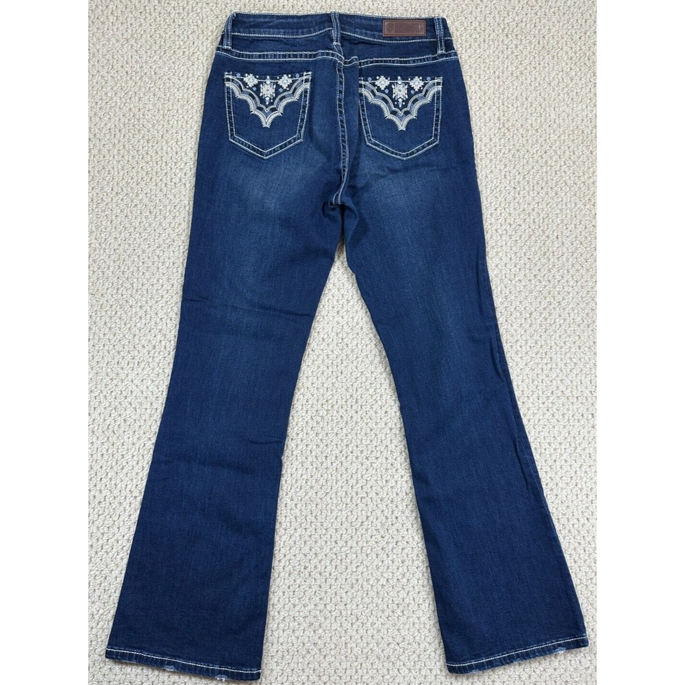 Rock & Roll Jeans Womens 29x32 Blue Mid Rise Bootcut Western Aztec Stretch Denim